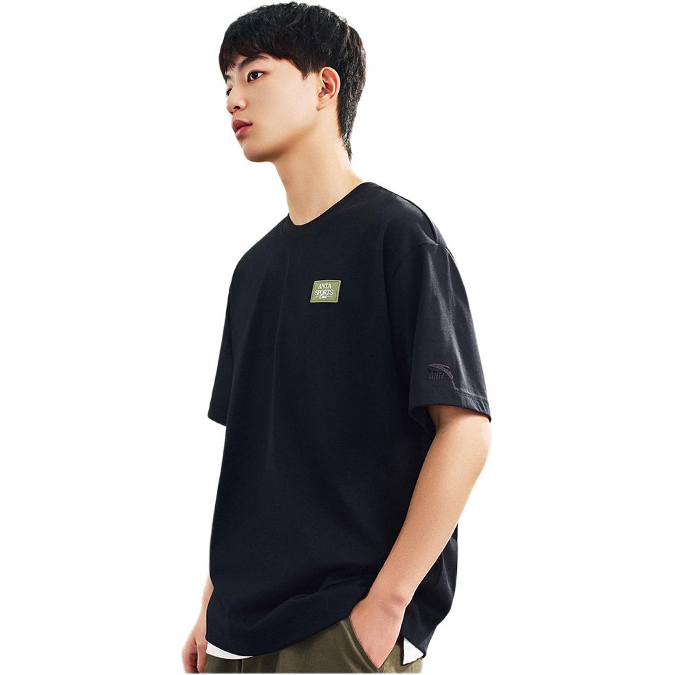 Anta Comfortable Simple Versatile Loose Casual Letter Short Sleeve T-Shirt Men Tops Basic-Black 152528127-3