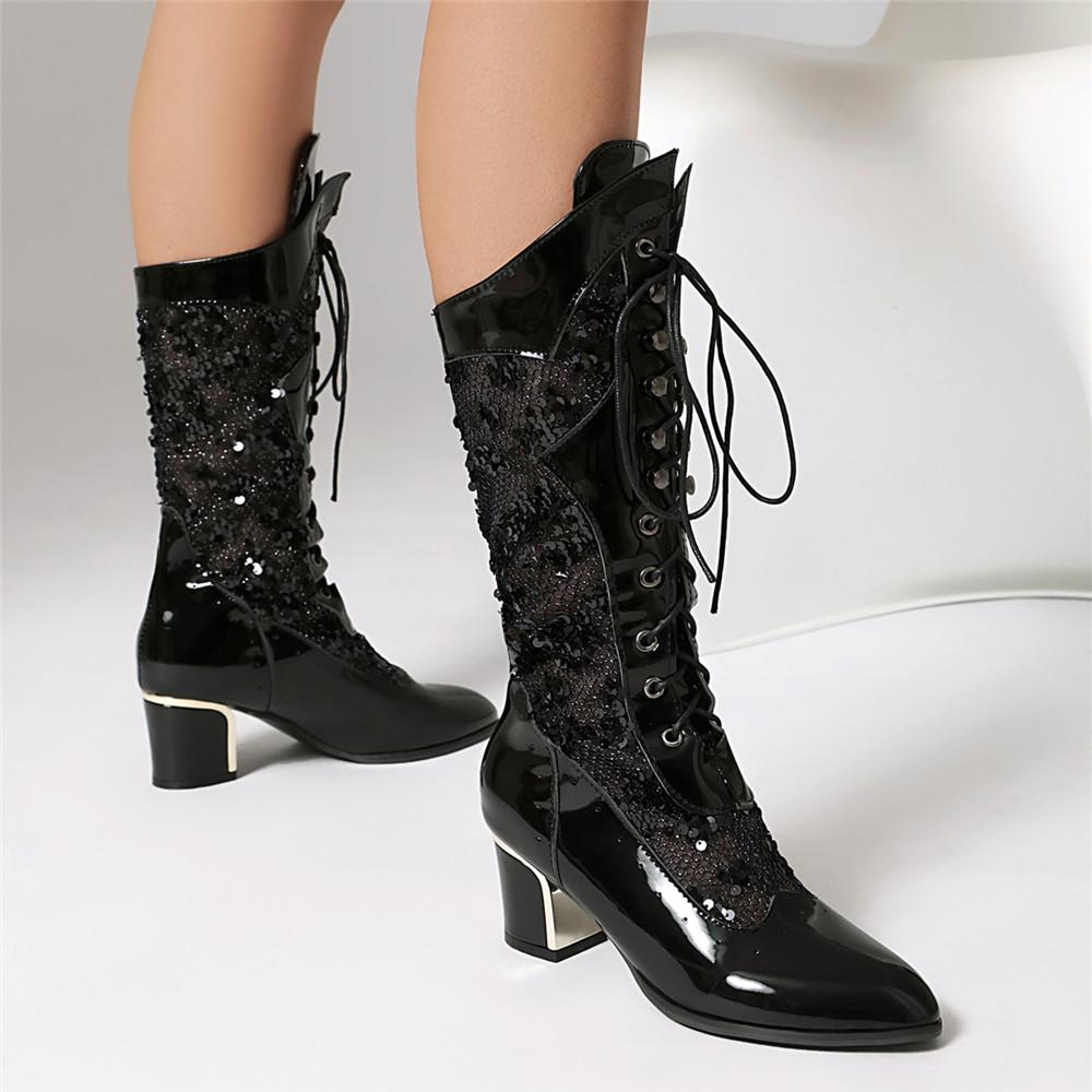 Spring Vintage Women Victorian Boots Lace Up High Heel Bootie cross straps Princess Sequins Lace Hollow Out Party Costume Shoes