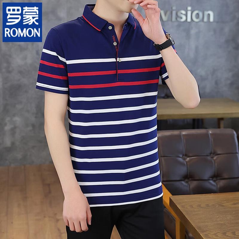 

ROMON Men s Summer Striped Polo T-Shirt XXXL