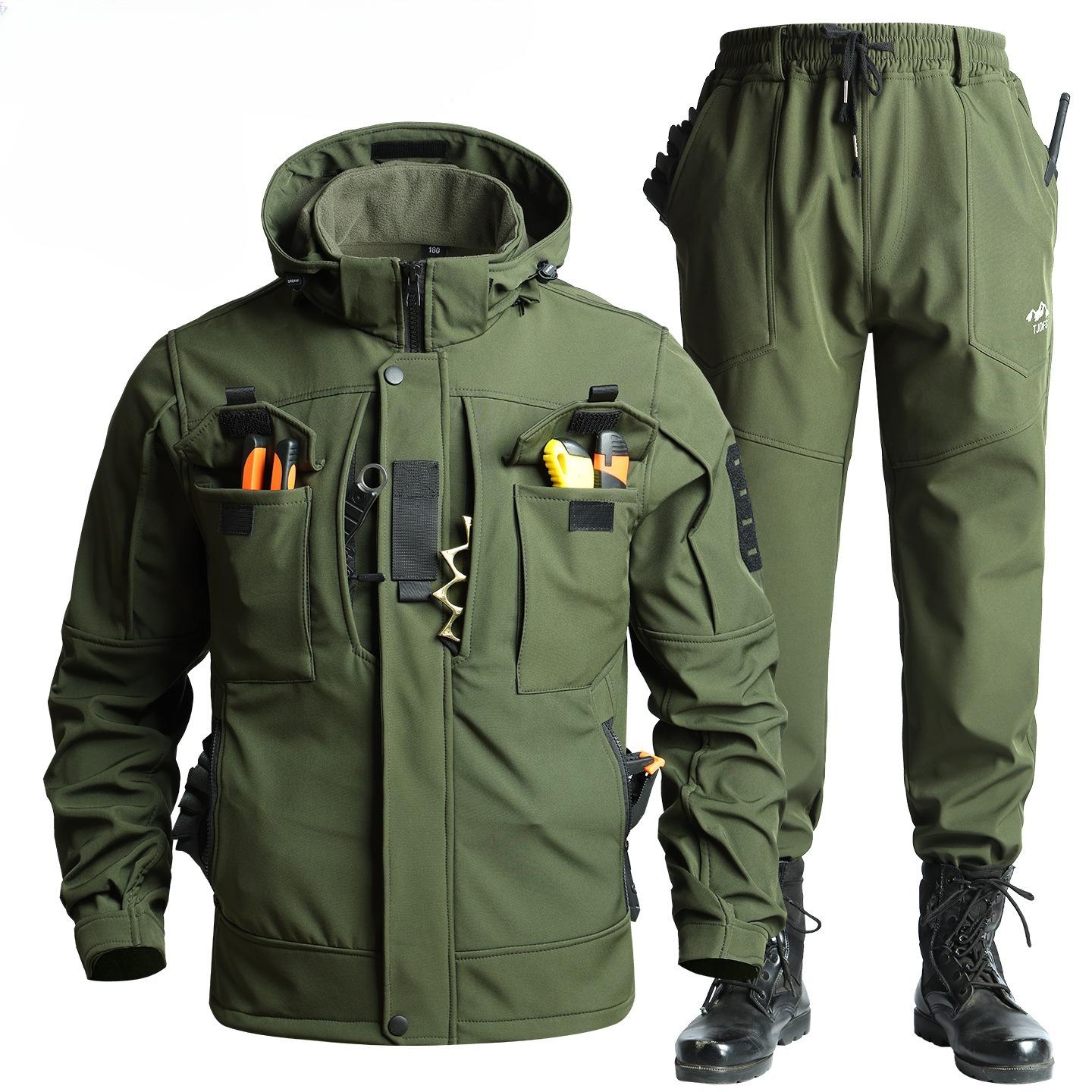 

Мужской костюм-куртка Водонепроницаемый Уличный Плюс Бархат Осень и Зима Инструментальный Для Верховой Езды Чтобы Сохранять Тепло XXL зелёный