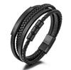 Black Braided Leather Bracelet with a Black Metal Plate