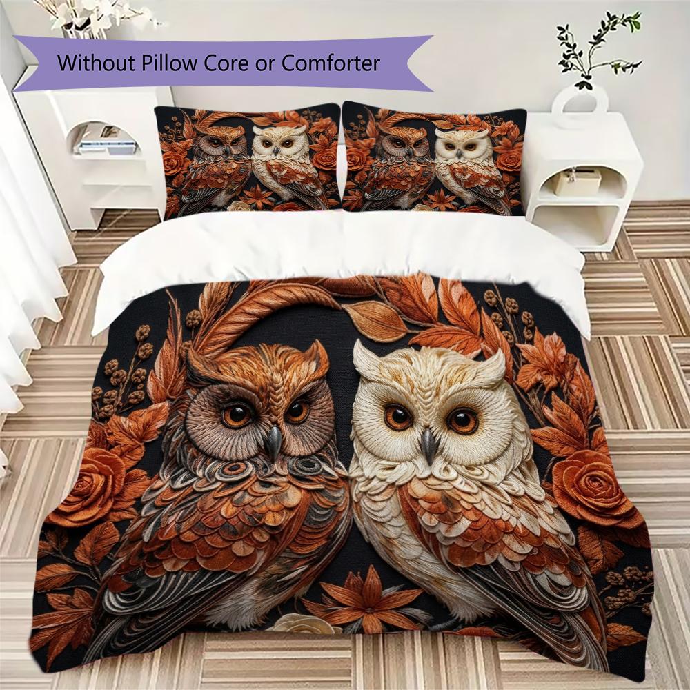 owl Pattern Bedding uilt Set uilt Cover Pillowcase Home Decoration Birthday Gift (1 * duvet cover + 2 * pillowcase  without core)66