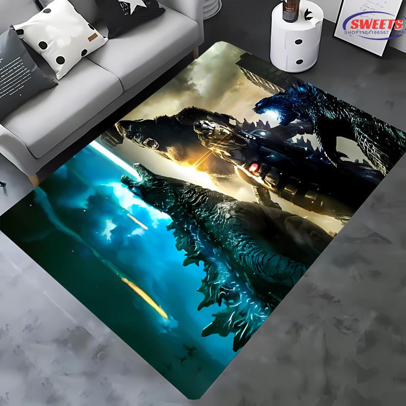 Nový přírůstek ! Klasický kreslený koberec Godzilla VS Kong, podložka do obývacího pokoje, ložnice, k posteli, protiskluzový, odolný, velkoplošný, domácí kancelářský koberec