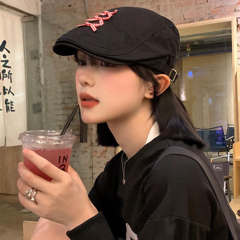 Süße Karom Schleife Baskenmütze für Frauen Weiblich JK Koreanisch Y2K Baumwolle Flache Schiebermütze Vintage Maler Künstler Hip Hop Street Kappe