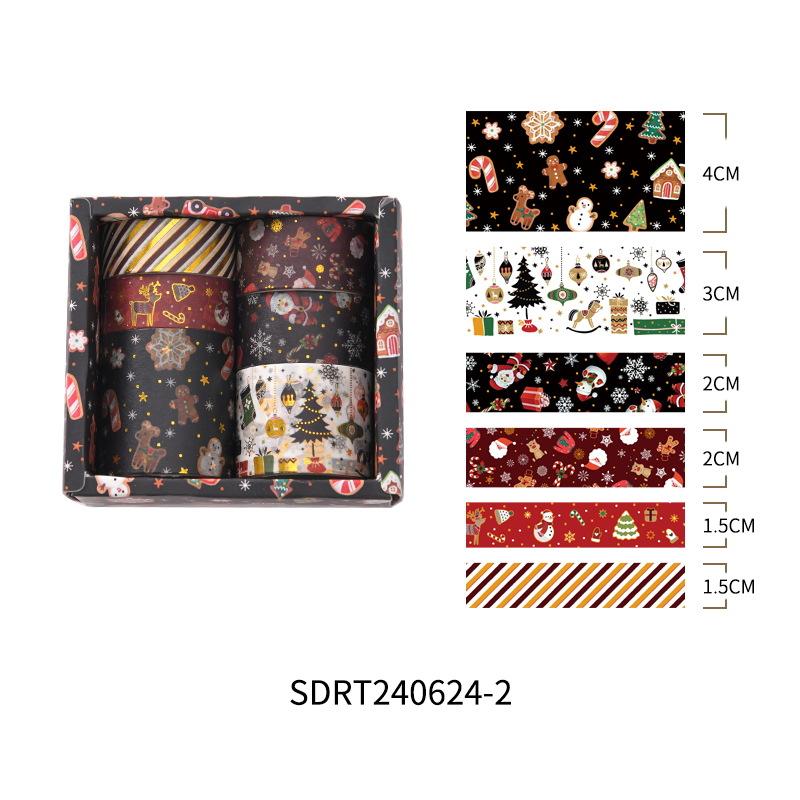 6 ruller Merry Xmas Washi Tapes Sett Gullfolie Selvklebende Maskeringstape Juledekorasjonsklistremerker for Album Gaveinnpakning