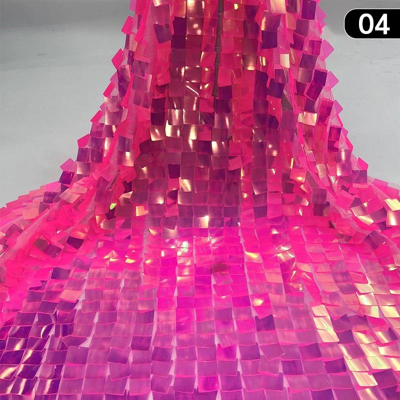 1 Yard Monochromatic Big Square Shiny Mesh Base Fabric Costume Sequin Fabric Women Evening Banquet Dress Sewing Diy Sold By Yard