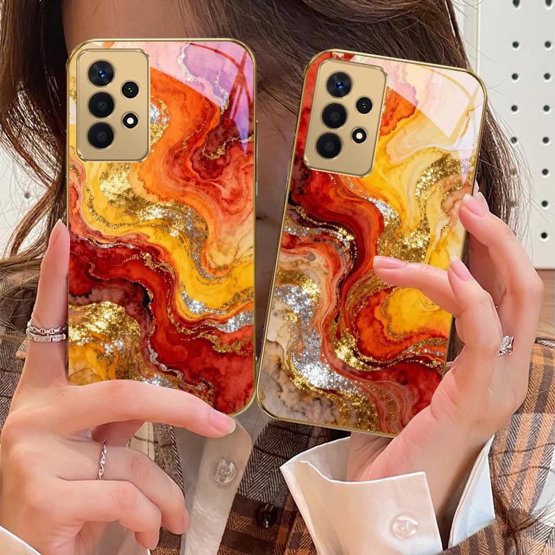 Golden Starry Light For Samsung A 01 52S A04 A05S A10 A12 13 22 23 24 36 42 M02 Note 10 20Ultra 8 9 Golden Glass Phone Case
