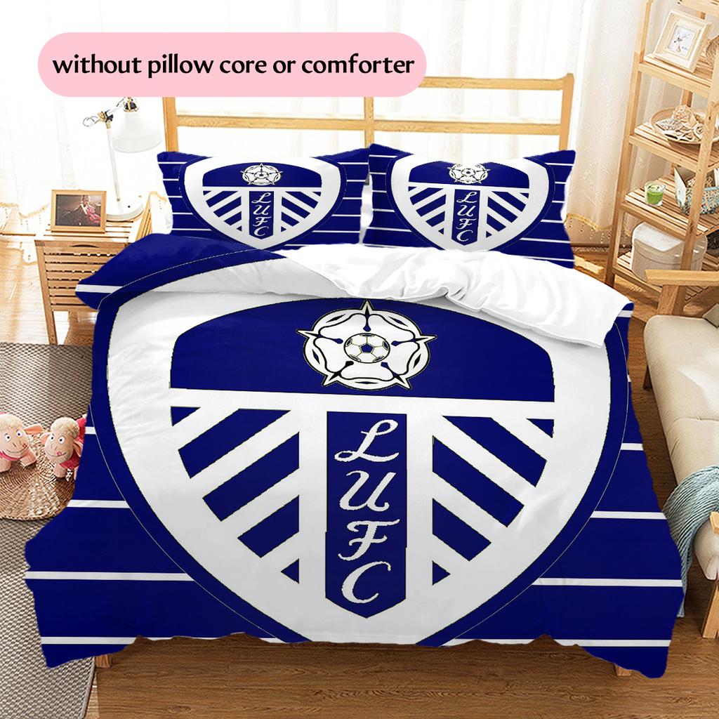 Leeds United Abzeichen Muster Bettwäsche Heimdekoration Geburtstagsgeschenk (1 Bettbezug + 2 Kissenbezüge, ohne Füllung)