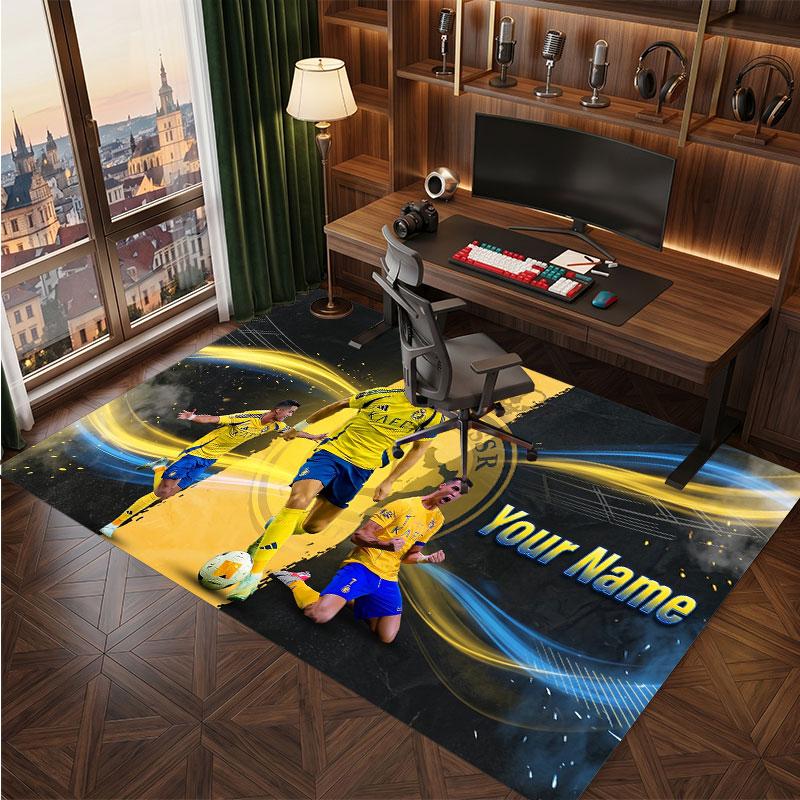 Cristiano Ronaldo Custom Crystal Velvet Rug, Personalized Name Text Print, Football Logo Soft Non‑Slip Floor Mat Home Decor Gift