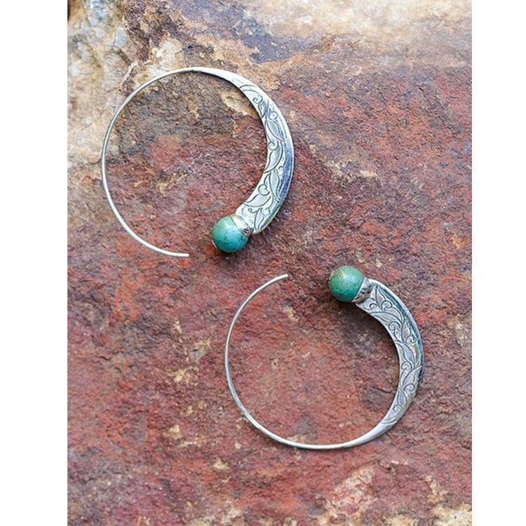 Turquoise Silver Retro Punk Earrings - European  American Style