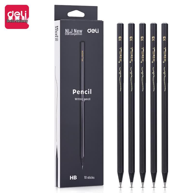 Deli Newsai Black Wood Hexagonal Pencils, 10-Pack