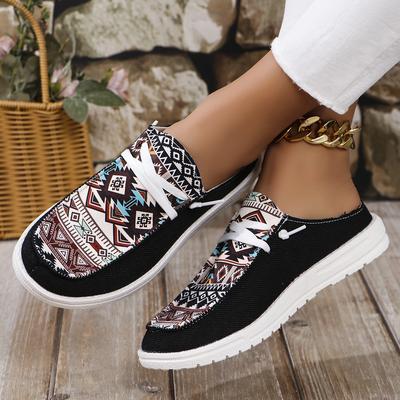 Fashion Ethnic Style Printed Flat Shoes Women 2024 Summer Lightweight Slip On Canvas Shoes Woman Closed Toe Non Slip Casual Slippers