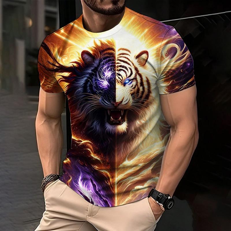 Trendy Lion Graphic Print Short Sleeve Clothing 2026 Summer O-Neck Animal 3D Printed