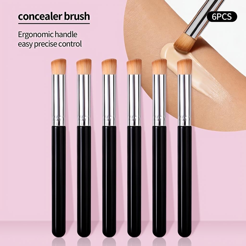 6pcs Professional Concealer Brush Set, Soft Fiber Bristles, Round Head for Precise Coverage of Dark Circles and