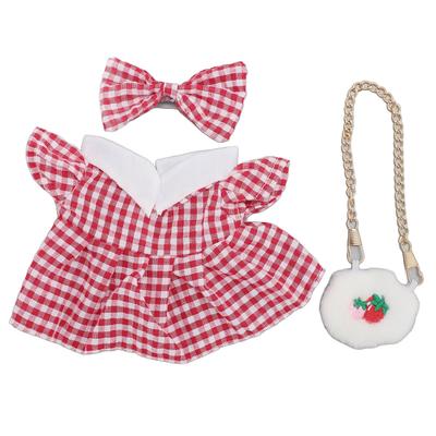 Bow Clothes Set for 20cm Dolls Girl Plush Doll Clothing Decorative Accessories with Strawberry Bag Red