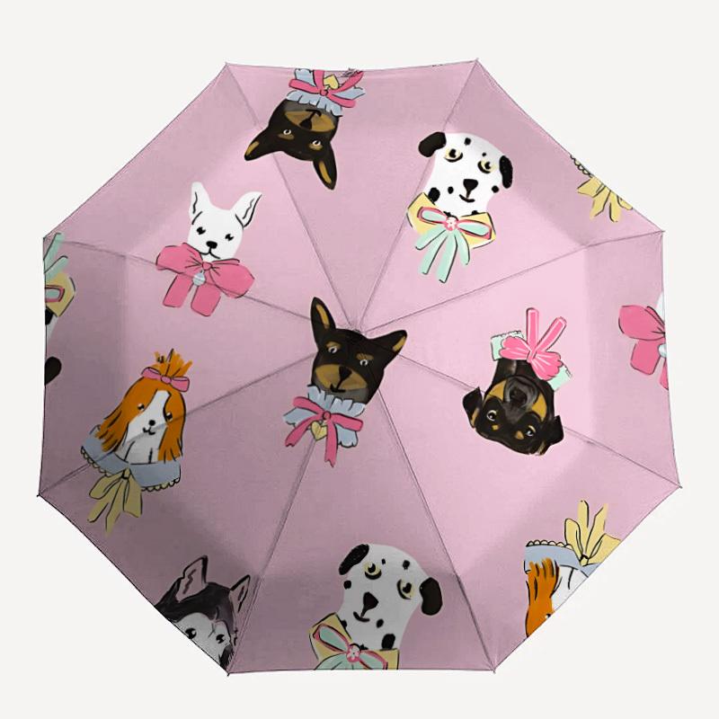 1pc Dogs with Bows Automatic Folding Umbrella - Portable Collapsible 8-Rib Umbrella for All Seasons yy251119173