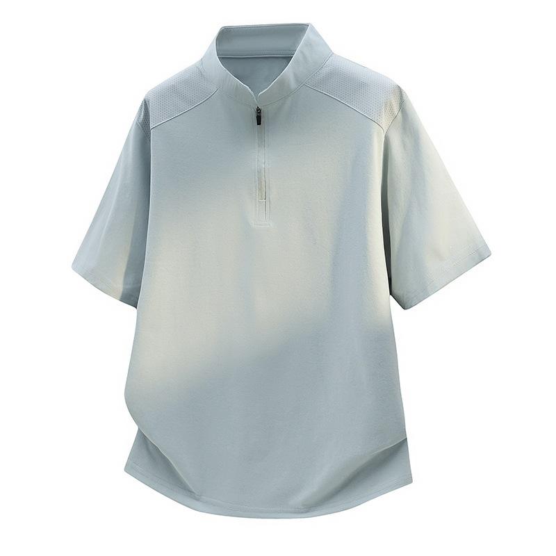 Mesh Shoulder Quick-drying Zipper Collar Outdoor Simple Casual Style Short-sleeved T-shirt Trendy Men's Light and Breathable Half Zipper