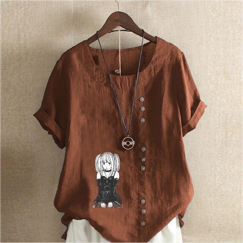 Women's Fashion Cool Girl Print Short Sleeve T-shirt Loose Cotton Shirt Casual Loose Summer Blouse Tops Plus Size