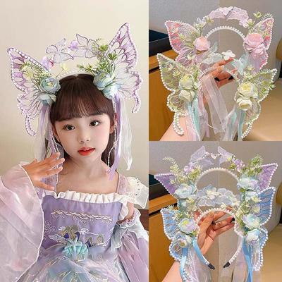 Épingles à cheveux Kawaii Grandes Ailes de Papillon Bandeau Fleuri Doux Arceau de Cheveux Papillon Féerique Adorable Fête