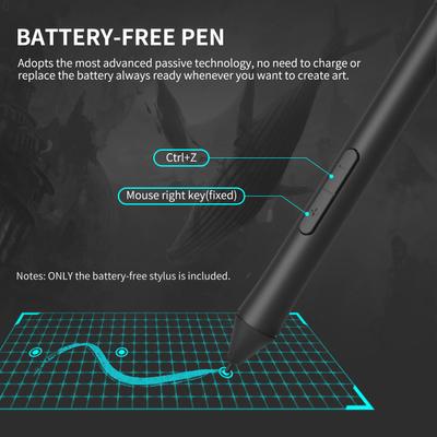 10moons Battery Free Stylus Pen 8192 Pressure Levels with With 2 Customize Keys Wireless for T503 G10 Graphic Tablet
