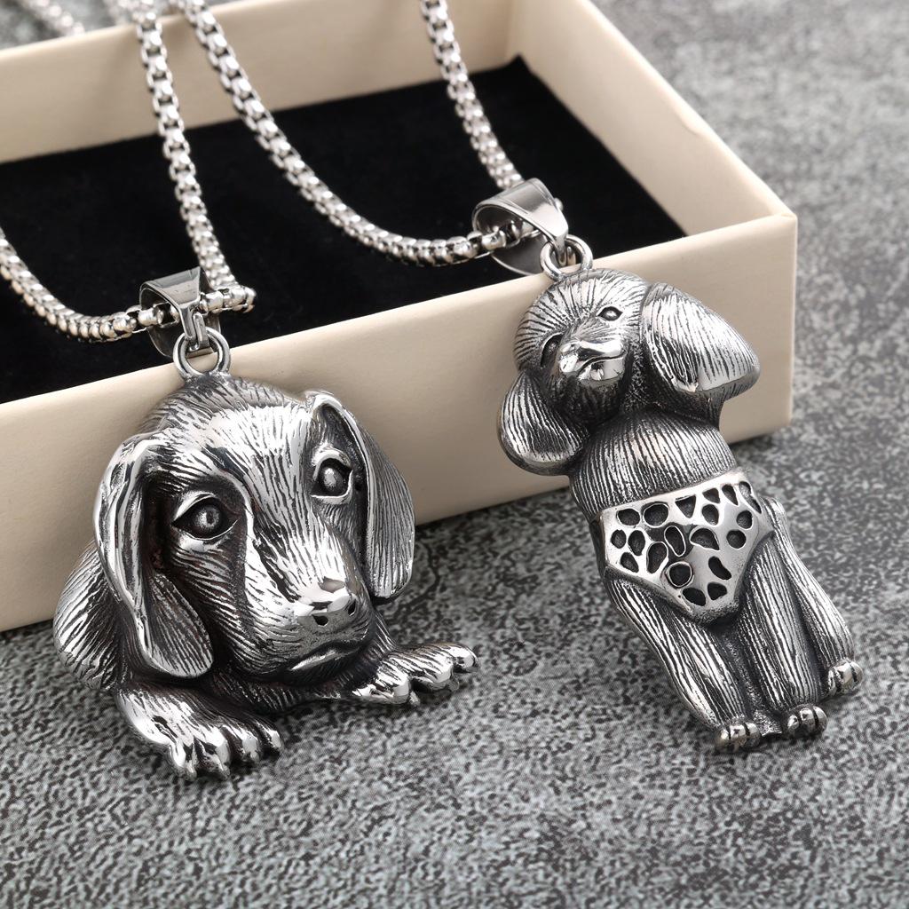 European Retro Stainless Steel Unisex Dog Charm Necklace