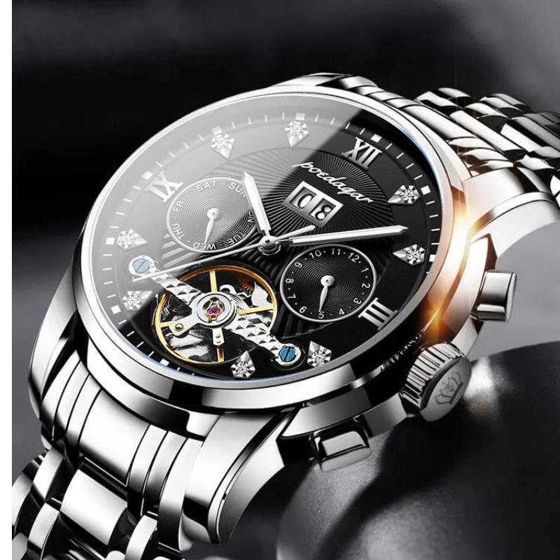 Novo Relógio Mecânico Automático Masculino À Prova D'água Luminoso Calendário Relógio Roda Voadora Estilo Empresarial Sem Fecho