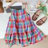 Girls Summer Colorful Plaid Dress Stylish Strap Sundress Fashionable Vacation Princess Dress for Kids