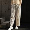 Women's Summer Linen  Loose Pocket Elastic Waist Wide Leg Retro Literary Casual Ninth Pants Suit Pants