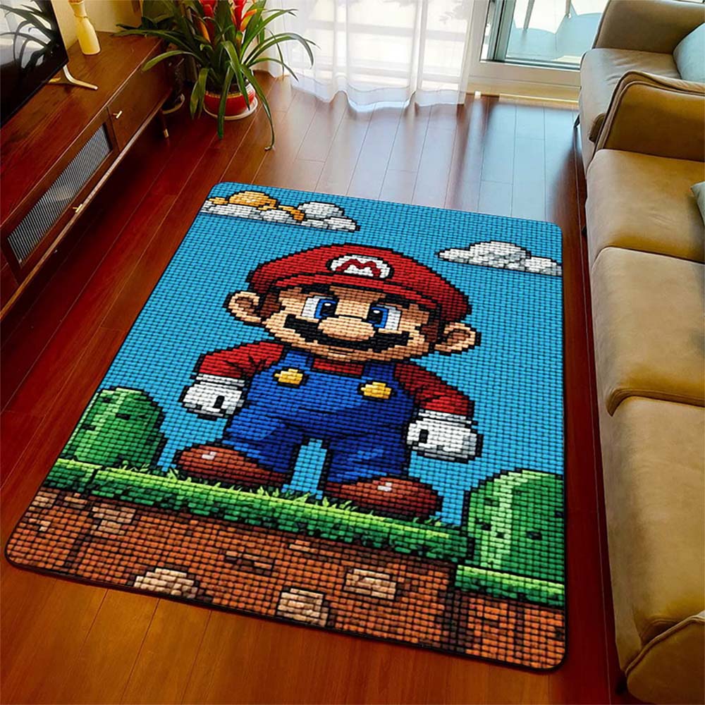 Super Mario Bros Themed Floor Carpet Polyester Non-Skid Area Rug Indoor Home Decorative Floor Mat -QJY