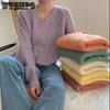 Knitted Heart Pattern Women Sweater Sweet Loose Short Pull Pullover Simple Casual Style V-neck Long Sleeve Top Korean Fashion
