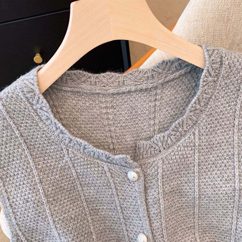 Vest for Women Cotton Autumn Sleeveless Tops Knitted Sweater Solid Color Lace Casual Vest Coat