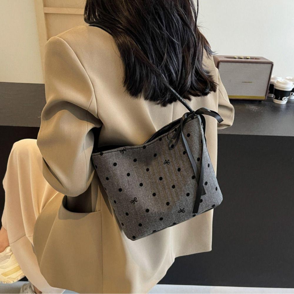 

Большая вместительная сумка-мешок с бантом Wave Point Star Handbag Sweet Underarm Bucket Bag Girls