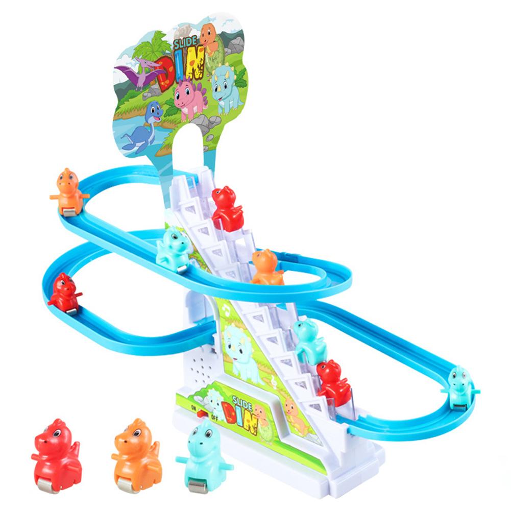 Kids Electric Climbing Stairs Toy DIY Small Penguin Dinosaur Rail Racing Track Music Roller Coaster Duck Toy For Baby Kids Gift