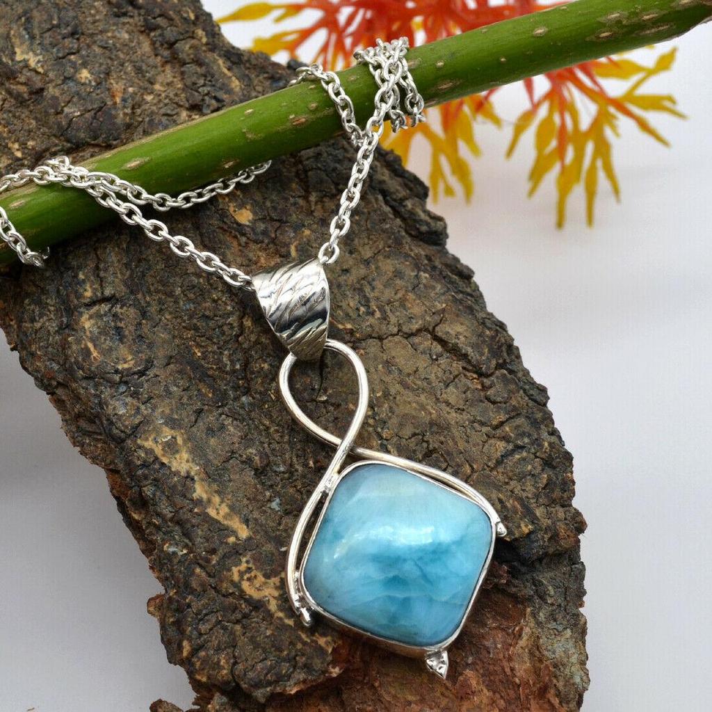 Larimar Necklace 925 Sterling Silver Gemstones Necklace Pendant Necklace Pendant Silver Jewelry Gift for Women