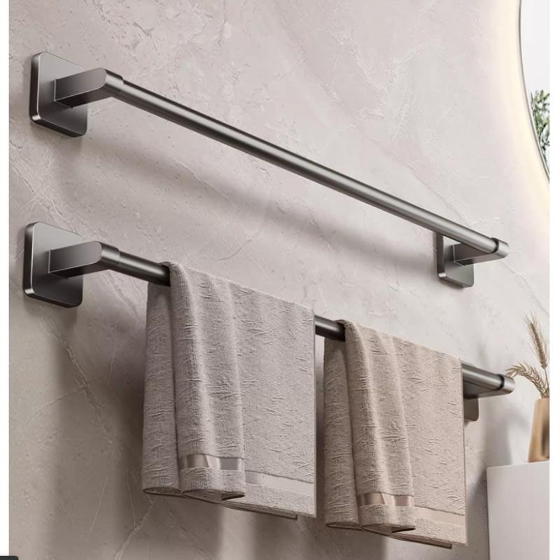 Two Layer Punch-Free Towels Holder Bar Bathroom Storage Rack Towel Rack Organizer Wall-Mounted Towel Shelf