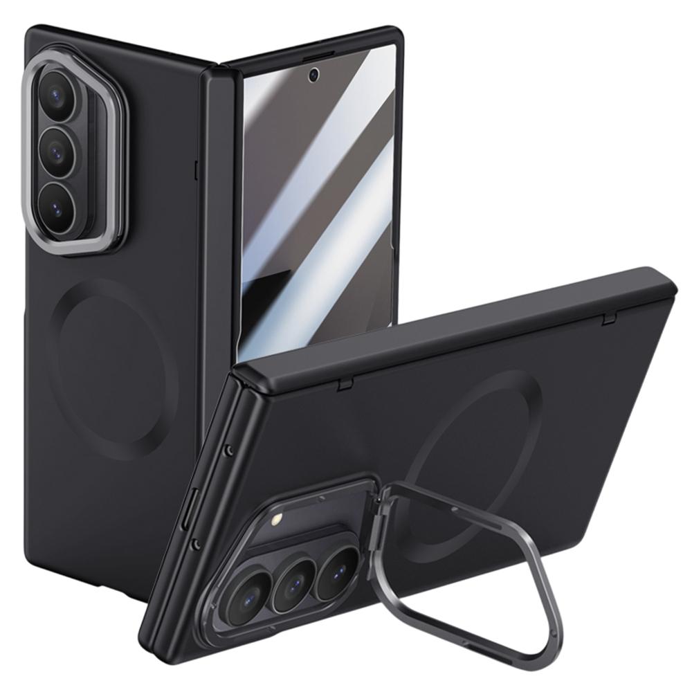 For Samsung Galaxy Z Fold7 5G Magnetic Case Hard PC Phone Cover with HD Tempered Glass Film,Lens Kickstand