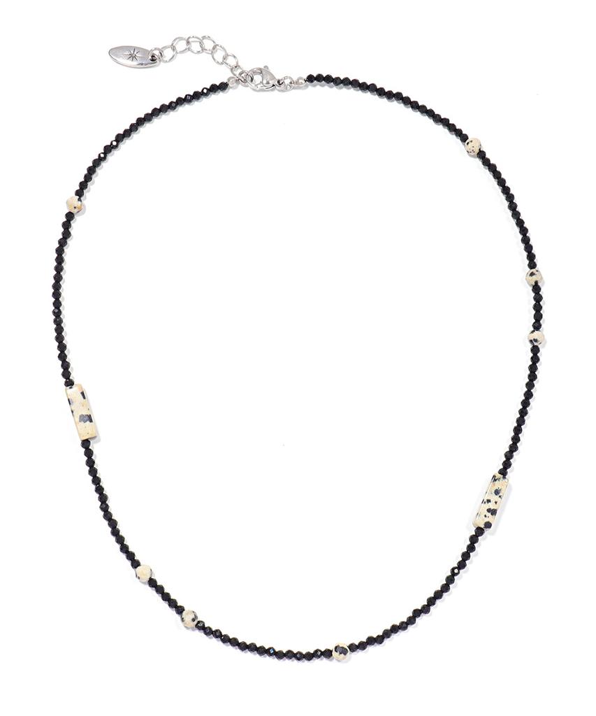 Polalita Dalmatian Stone Black Bead Necklace (Plt-Nl-103_Bk)