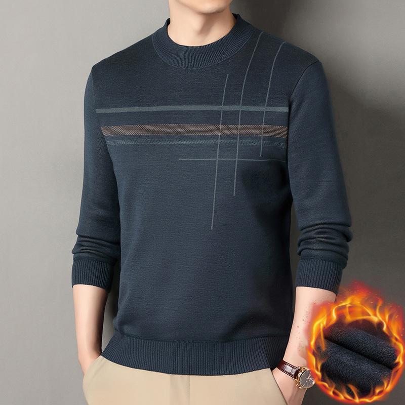 Gestreifter Winterpullover für Herren mit Fleecefutter - Rundhalsausschnitt, Dick & Warm, Gestrickte Basis