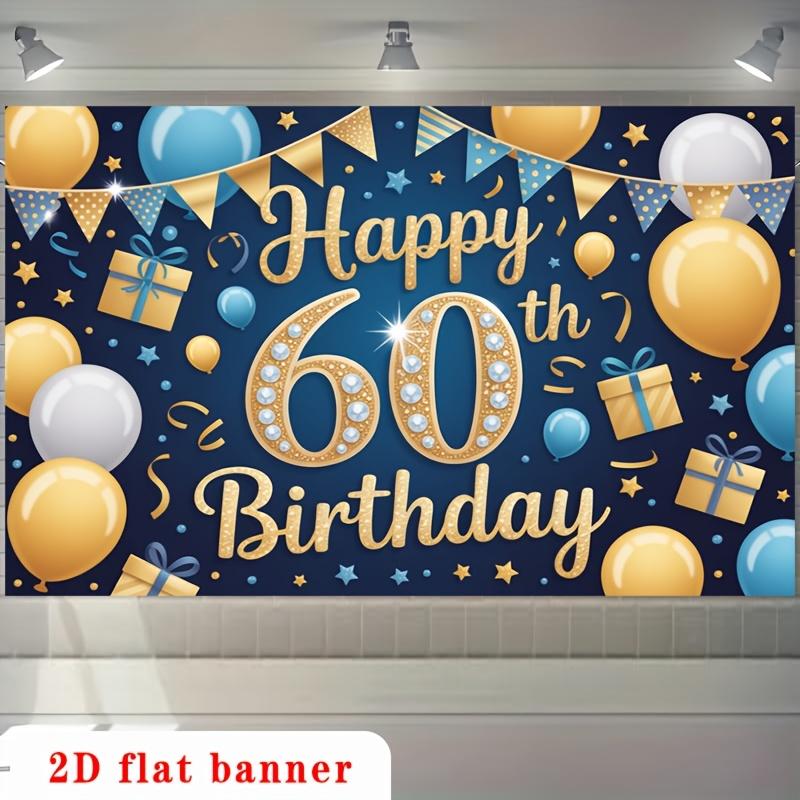 2D planar style, [Party Background] 2D planar banner, 1 piece of 60th birthday blue gold diamond balloon gift polyesterDJH