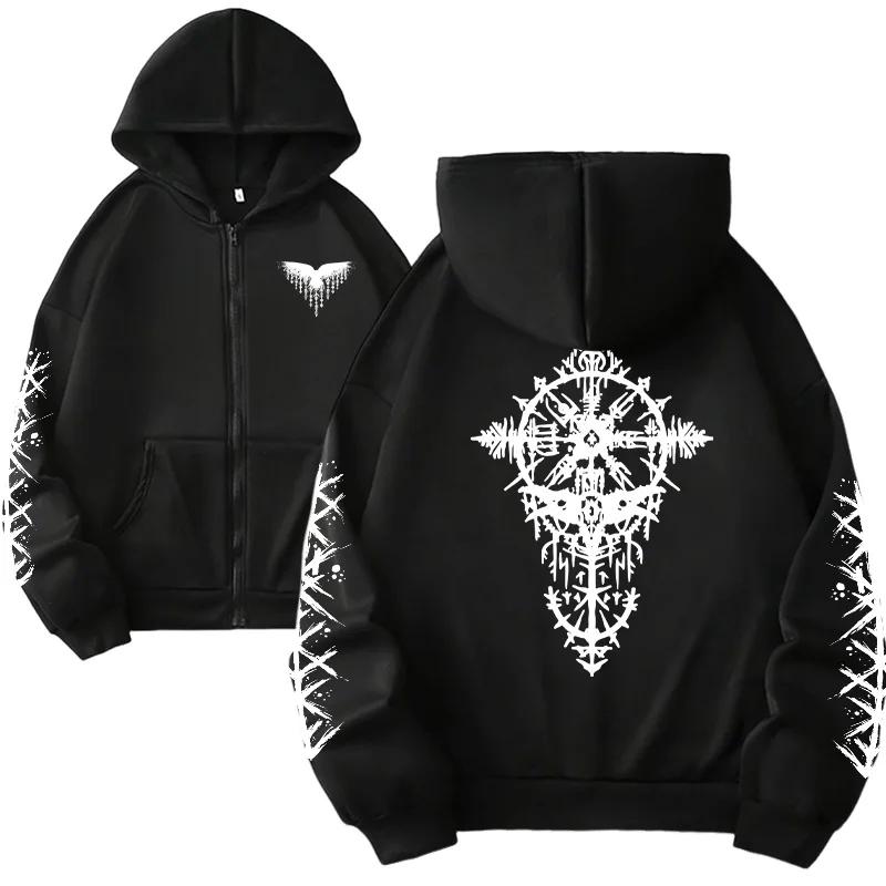2026 New Arrival Women's Zipper Hoodie Ancient Viking Raven Print Sweatshirt Autumn Winter Casual Fashion Warm Hooded Coats