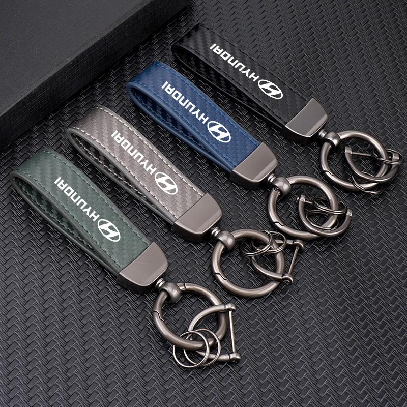 Auto Kohlefaser Leder Zinklegierung Schlüsselanhänger Mikrofaser Schlüsselanhänger für Hyundai Tucson Accent Elantra Santa fe Sonata I10 I20 I30