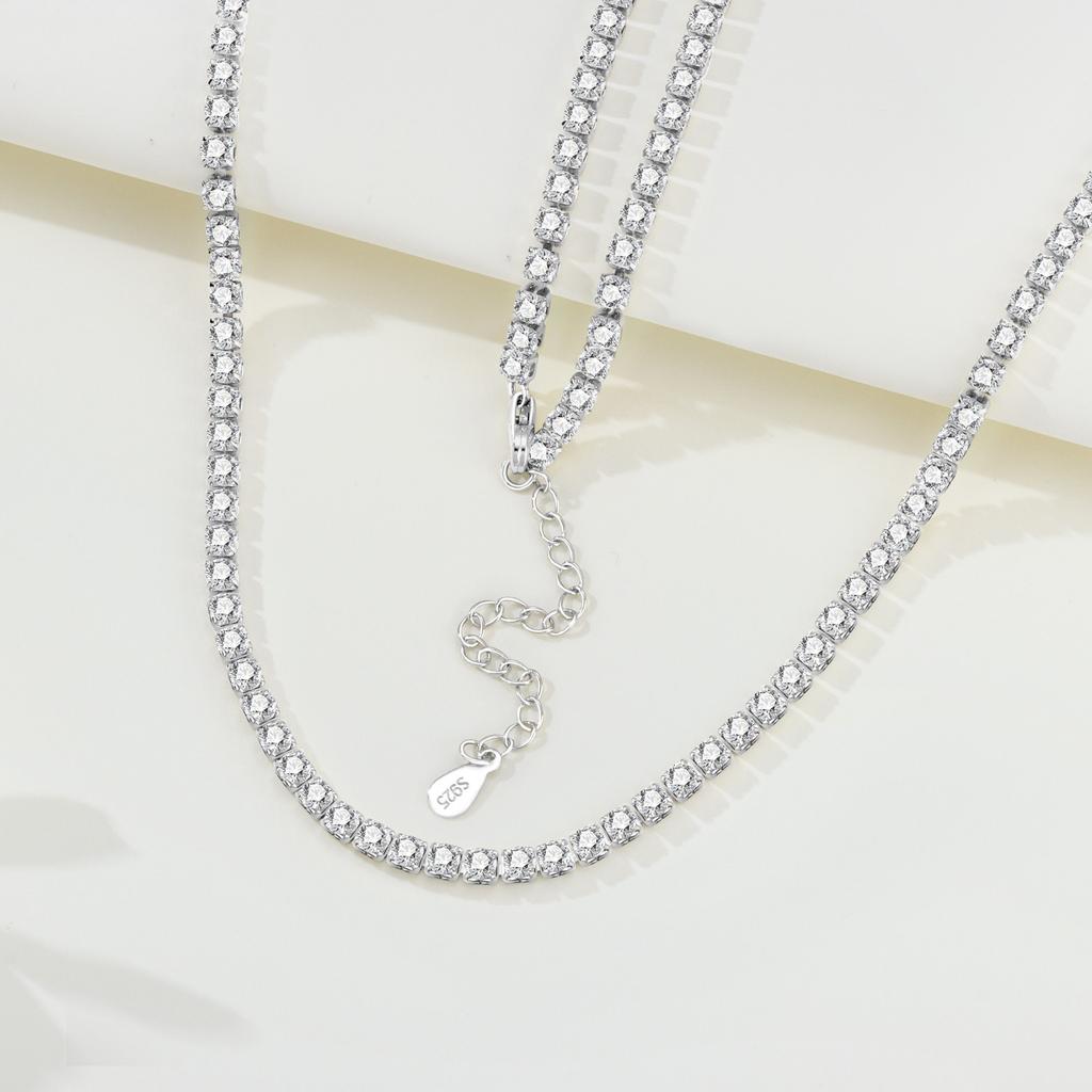 Orstarry S925 Silver Necklace Tennis Chain Necklace 2mm & 3mm Cubic Zirconia for Women Exquisite Jewelry Birthday Gift