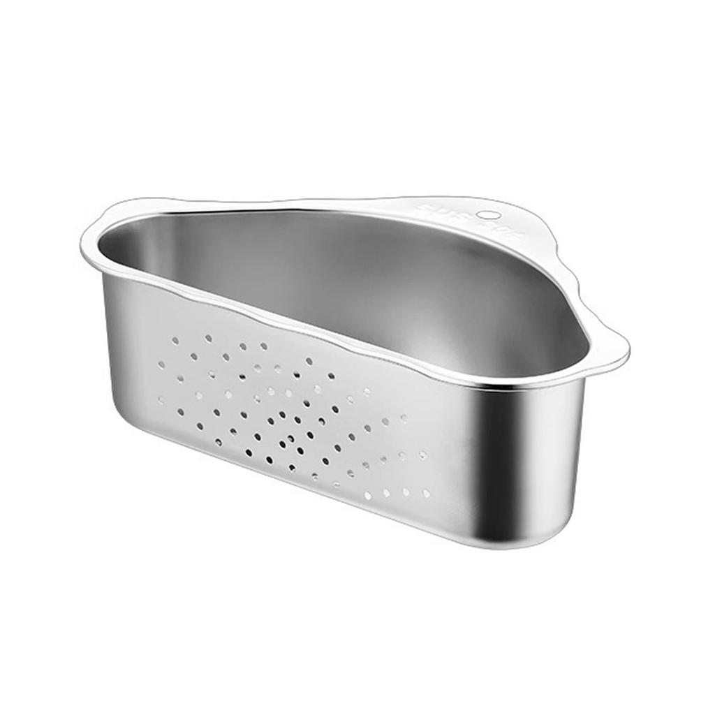 Triangular Kitchen Sink Organizers With Mesh Drain Basket Food Grade Steel Rustproof Design Corner Food Strainer Rack