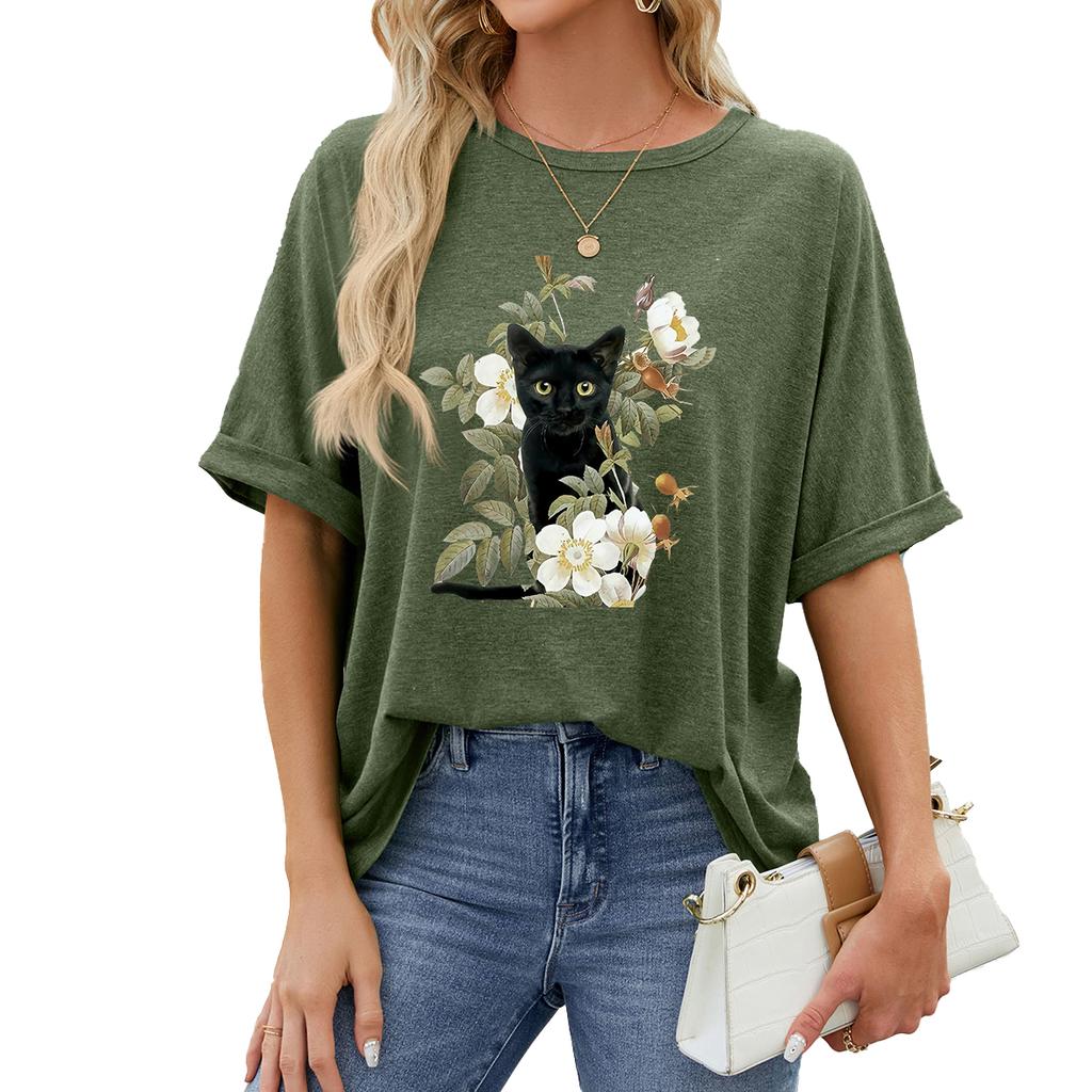 Women Fashion Plus Size Print Tees Summer Casual Round Neck Short Sleeve Top Pullover Loose T-shirt