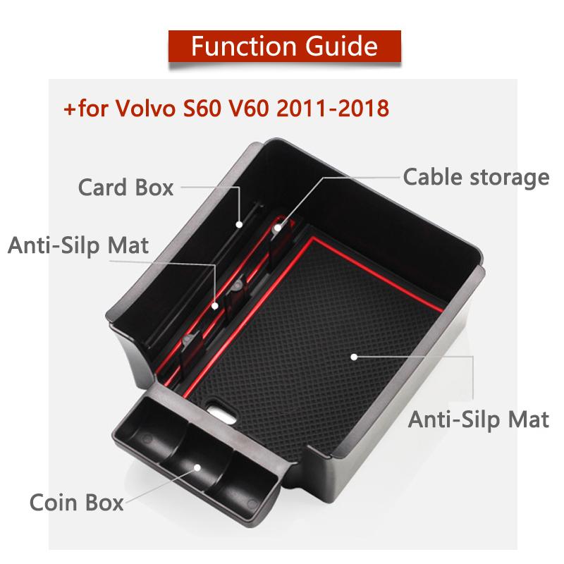 Bilförvaringslåda För Volvo S60 Tillbehör V60 2011~2018 2015 2016 2017 Bil Mittarmstöd Förvaringsväska Organizer Tillbehör Mittarmstödslåda