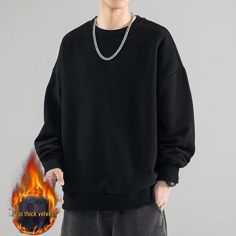 Autumn/Winter Plus Velvet Round Neck Hoodie - Men's/Women's Trendy Loose Fit Long Sleeve T-Shirt