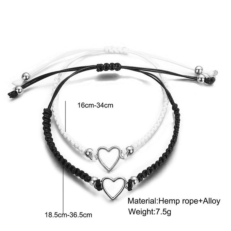2Pcs Love Heart Couple Bracelet For Lover Women Men Hand Crafted Adjustable Rope Friends Relationship Matching Bracelets Jewelry