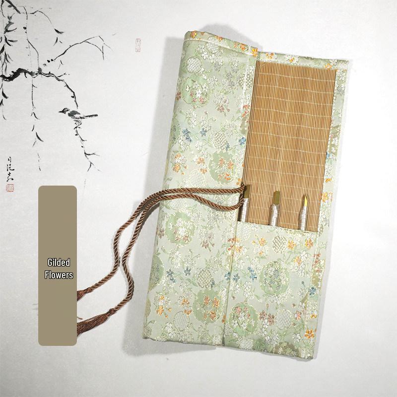 Bamboo Roll-Up Calligraphy Brush Bag: Chinese Style Pen Storage for Four Treasures of the Study