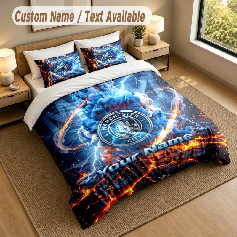 3Pcs Bedding Set Custom Name Text, 1 Sheet 2 Pillowcases Home Bed DecorManchester City