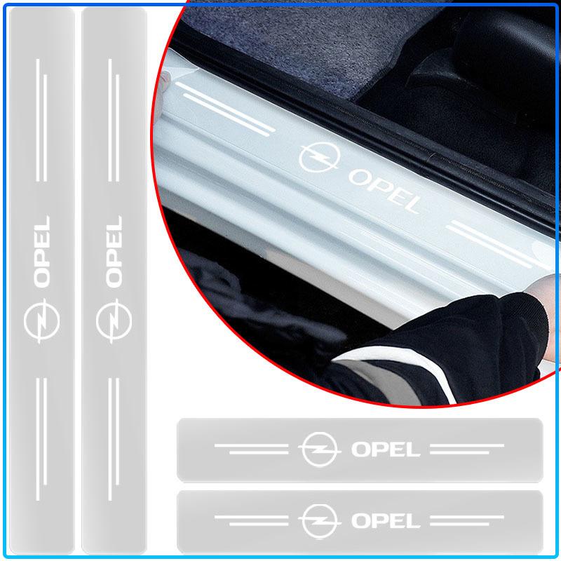 4 Stuks Auto Drempelbeschermer Transparant Decoratief Badge 3D Sticker Voor Opel crosa d astra h insignia astra j zafira b mokkaastra vivaro astra g